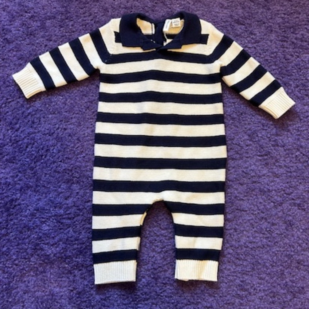 Janie and Jack - Navy and white stripe collared baby onesie - 0-3M - NWT
